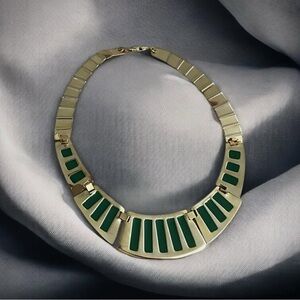 Vintage Mexican Inlaid Green Malachite Choker Link Style Necklace